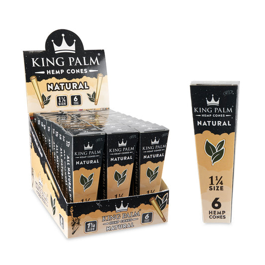 King Palm 1 ¼ Size Hemp Cones 30ct Display – Natural