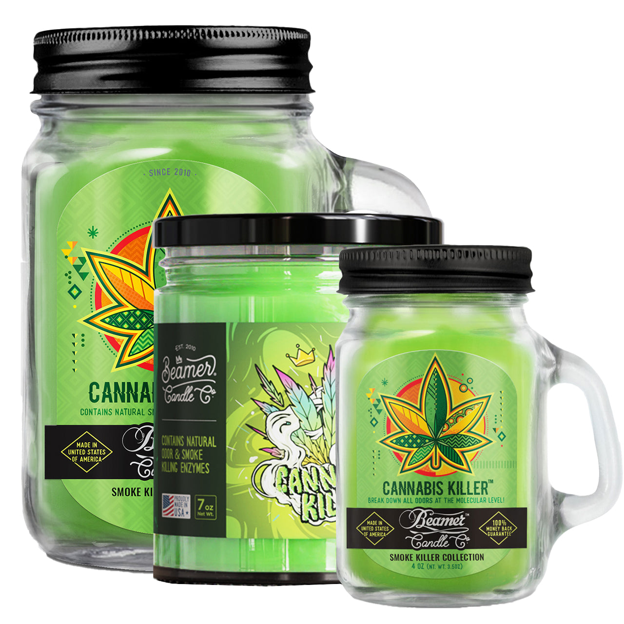 Beamer Candle Co. 7oz,12oz & 4oz Glass Mason Jars - Cannabis Killer