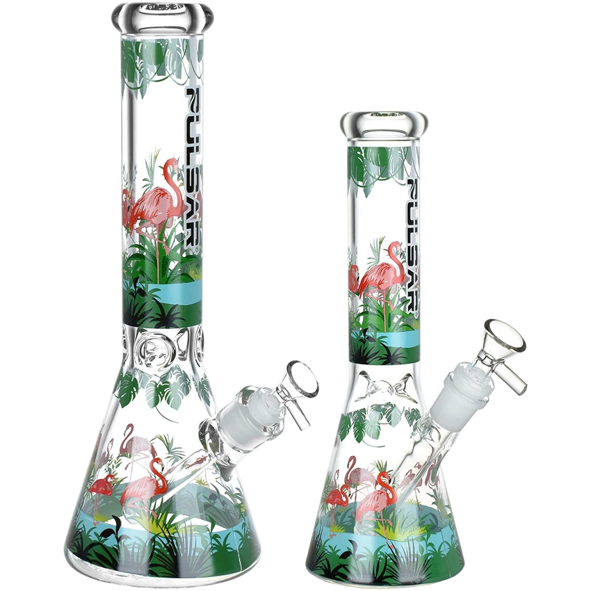 Pulsar Chillin' Flamingos Beaker Glass Water Pipe 9.75"/14mm F