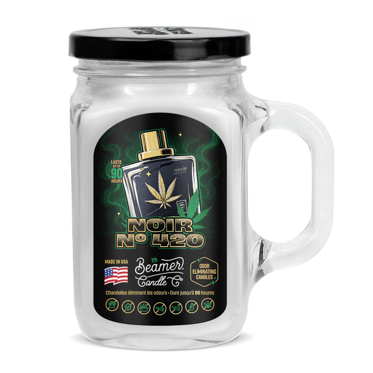 Beamer Candle Co. 12oz Glass Mason Jar, Noir #420