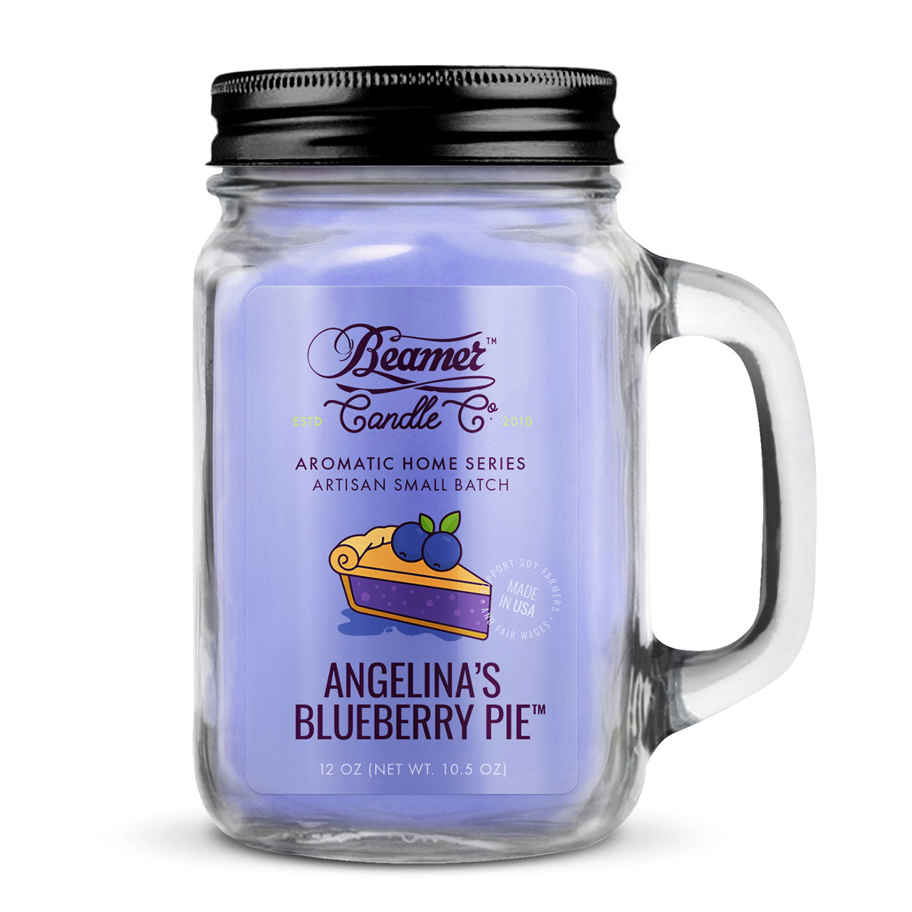 Beamer Candle Co. Pot Mason en verre de 12 oz - Tarte aux myrtilles d'Angelina