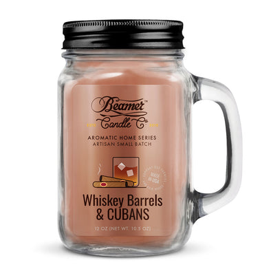 Beamer Candle Co. 12oz Glass Mason Jar - Whiskey Barrels & Cubans