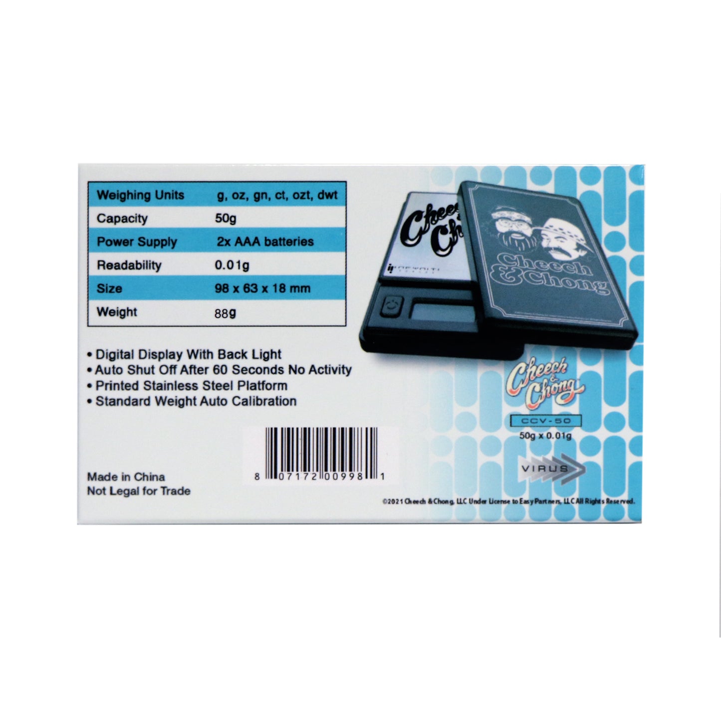 Cheech and Chong Virus, Licensed Digital Pocket Scale, 50g x 0.01g - Infyniti Scales