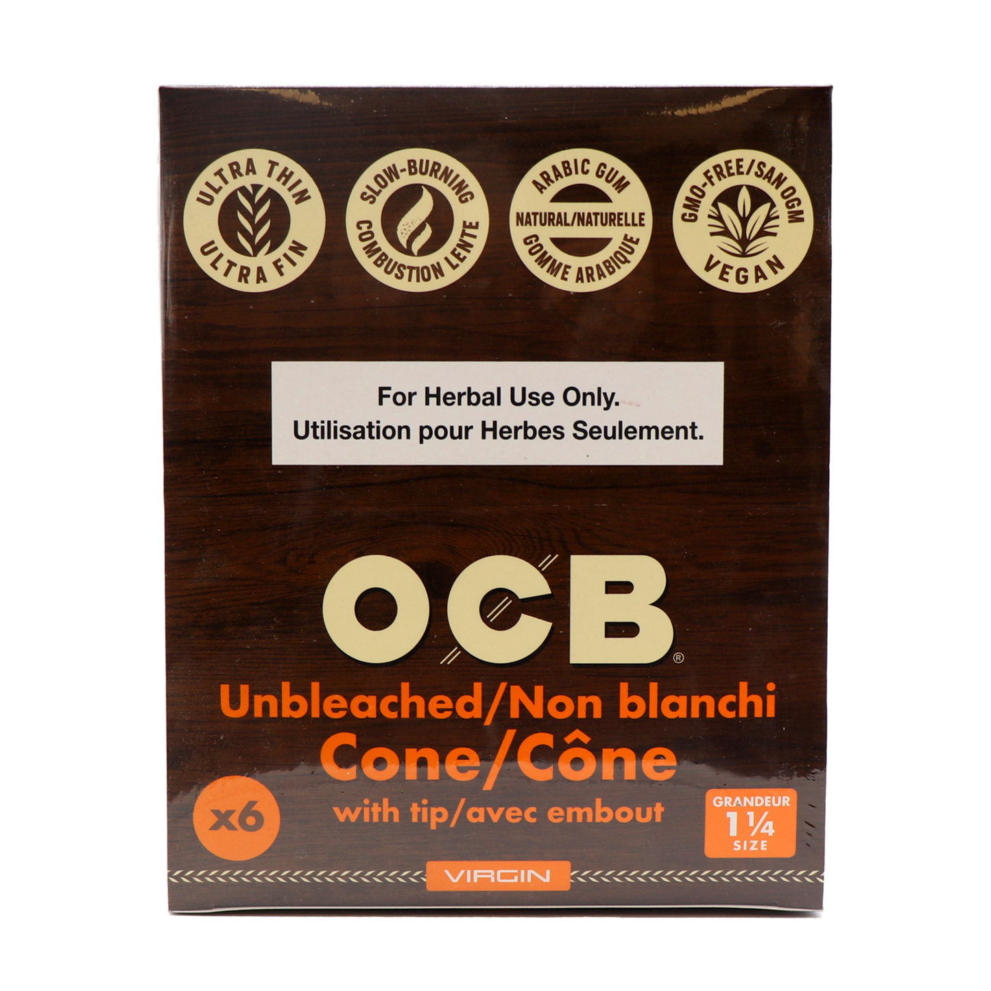 OCB 1 ¼” Cônes non blanchis 6/pqt