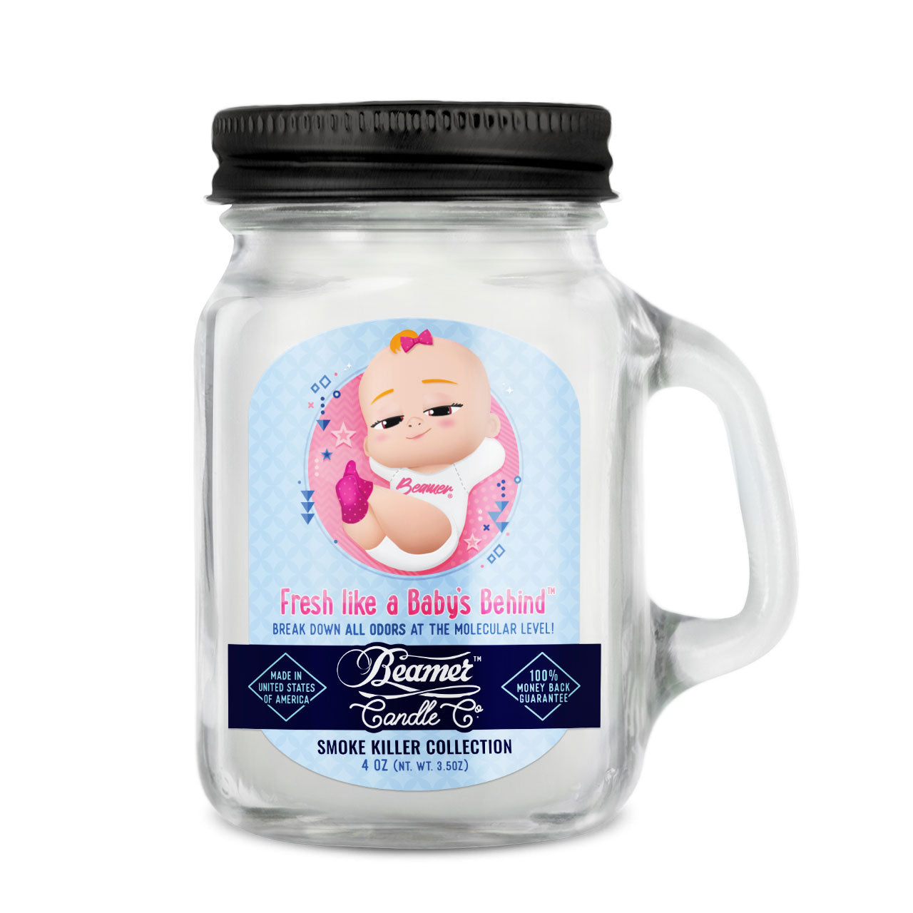 Beamer Candle Co. 12oz & 4oz Glass Mason Jars - Fresh Like A Baby's Behind - Infyniti Scales