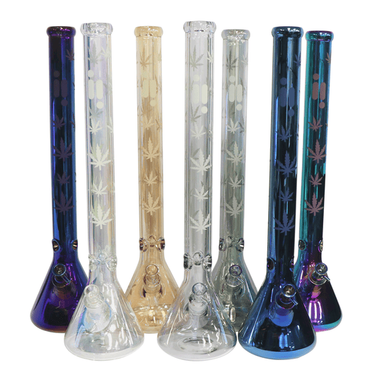 Pipe à eau 24" avec base de bécher finition chromée avec motif feuille