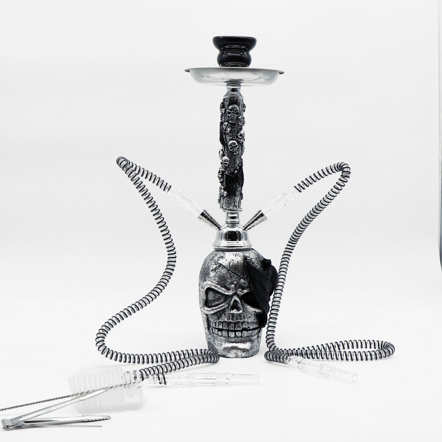 Crâne à double tuyau 19" avec base de chauve-souris narguilé