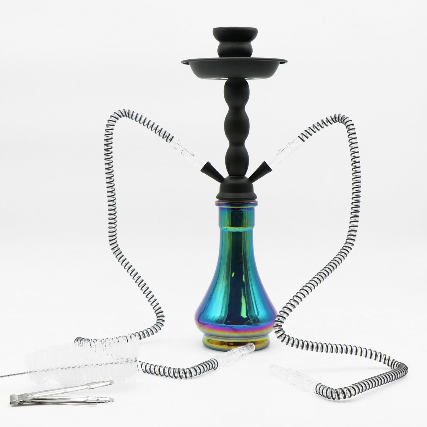 Narguilé à base chromée à double tuyau 18"