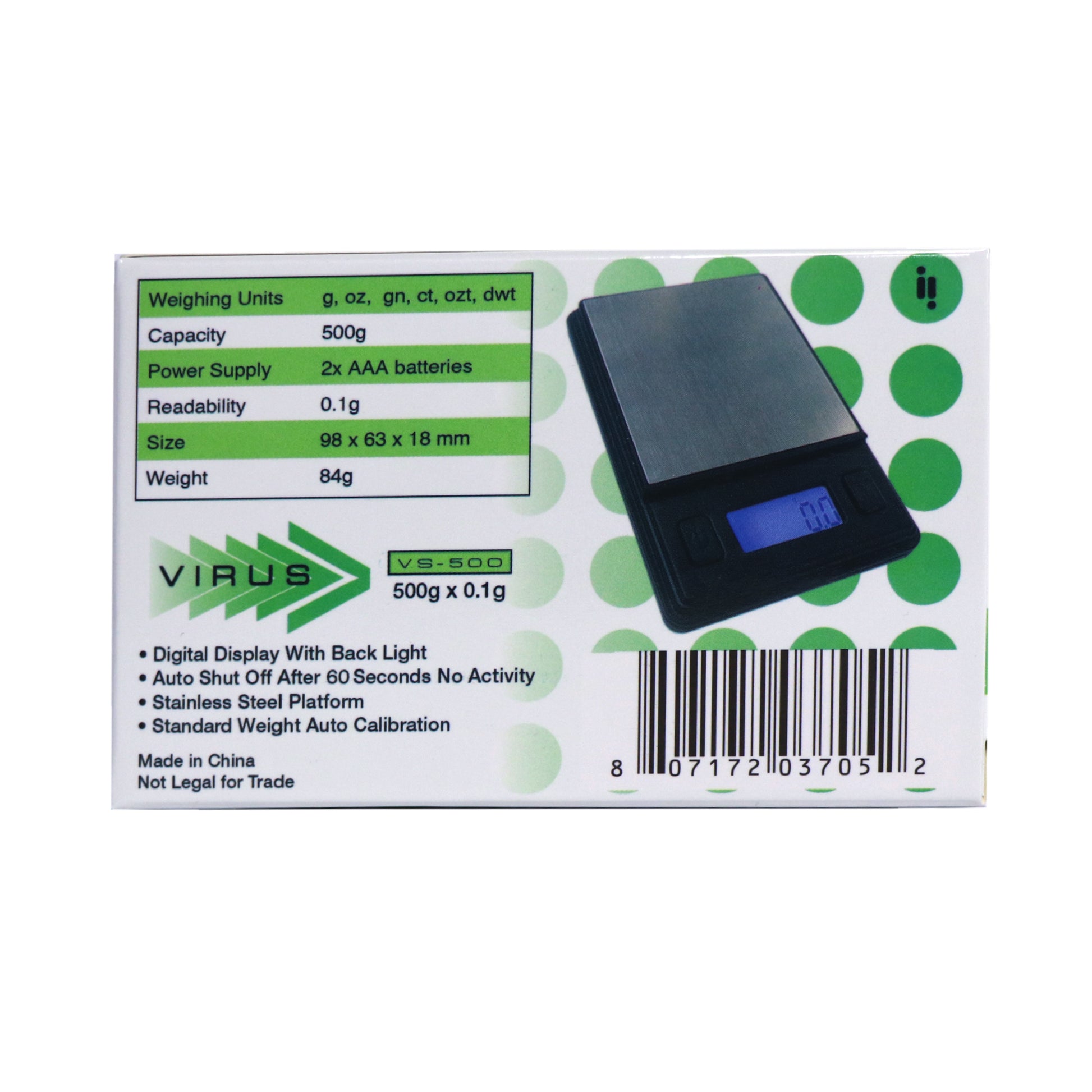 Virus Digital Pocket Scale, 500g x 0.1g - Infyniti Scales