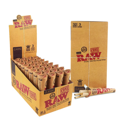 Raw Classic Natural Pre-Rolled Cones, King Size 3 Cones Per Pack