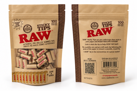RAW PRE-ROLLED GUMMED "STICKY" TIPS, BAG/100