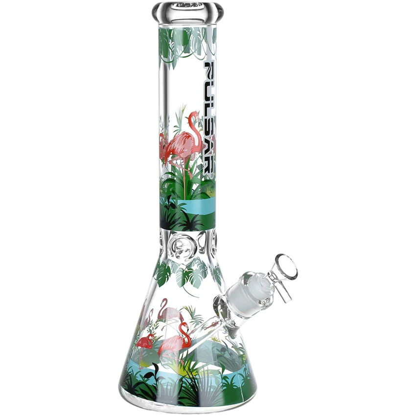 Pulsar Chillin' Flamingos Beaker Glass Water Pipe 9.75"/14mm F