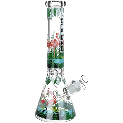 Pulsar Chillin' Flamingos Beaker Glass Water Pipe 9.75"/14mm F