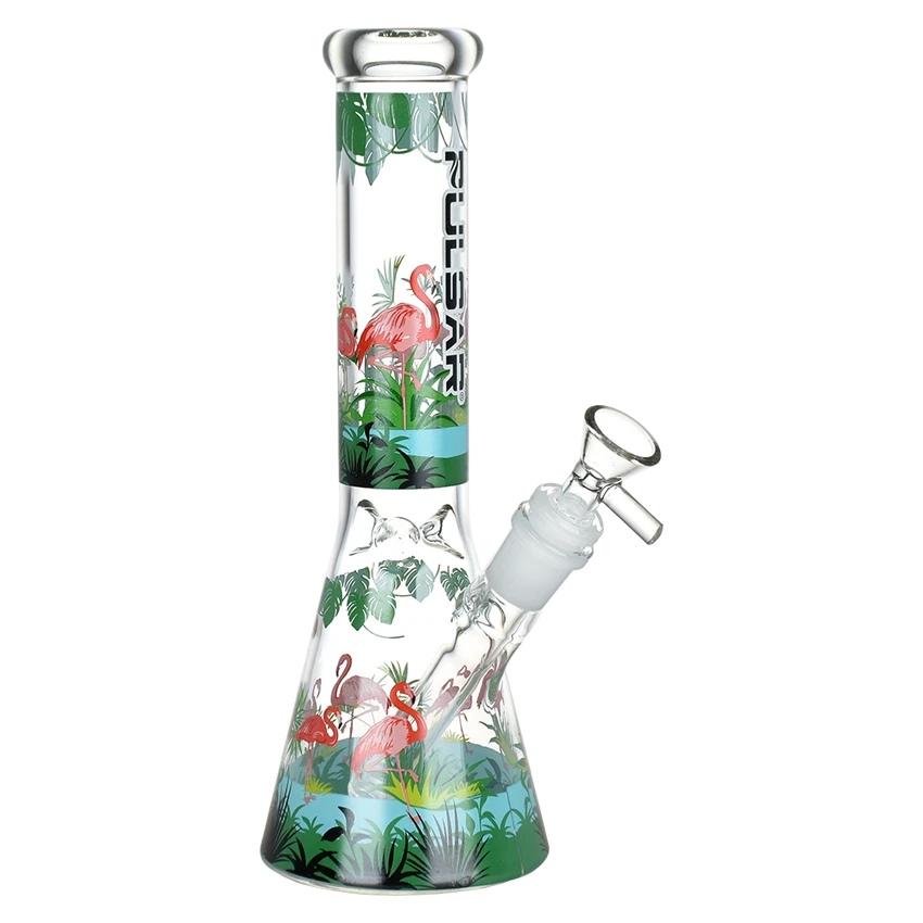 Pulsar Chillin' Flamingos Beaker Glass Water Pipe 9.75"/14mm F