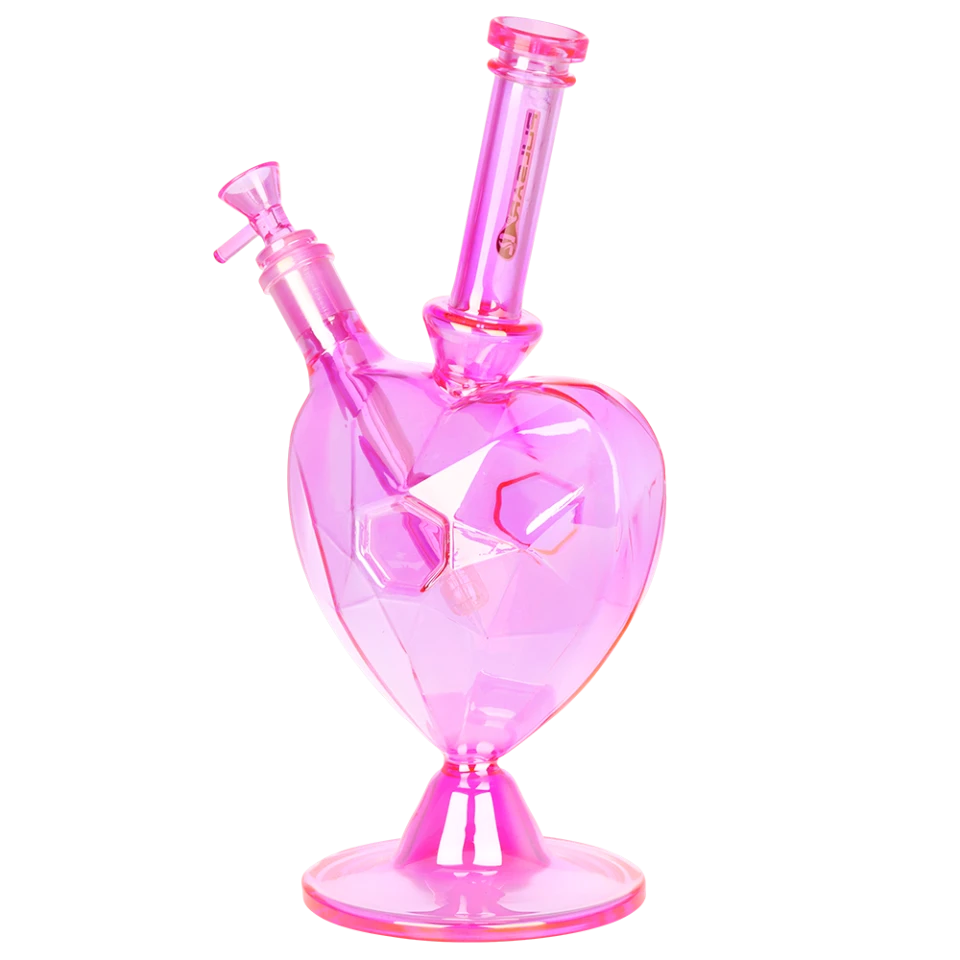 Pulsar Diamond Faceted Heart Glass Water Pipe - 12.5" / 14mm F / Pink