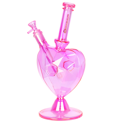 Pulsar Diamond Faceted Heart Glass Water Pipe - 12.5" / 14mm F / Pink