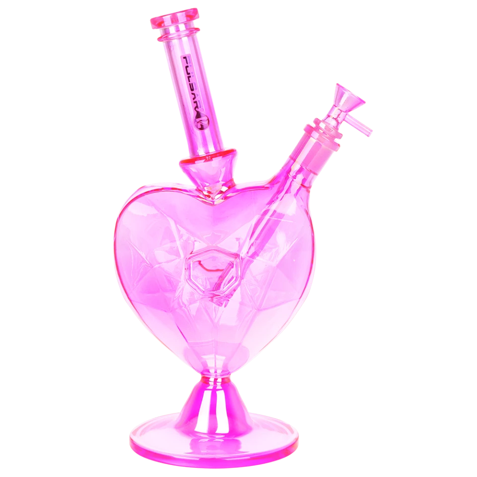 Pulsar Diamond Faceted Heart Glass Water Pipe - 12.5" / 14mm F / Pink