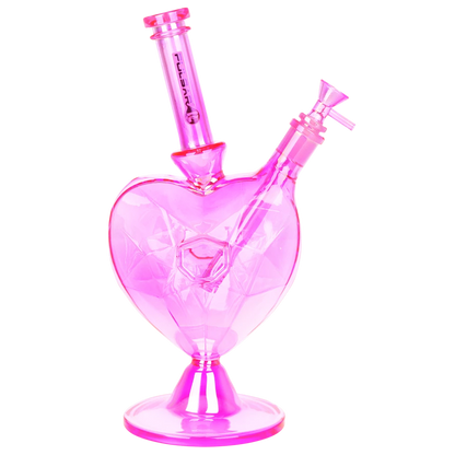 Pulsar Diamond Faceted Heart Glass Water Pipe - 12.5" / 14mm F / Pink