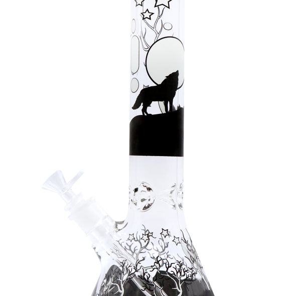 Pipe à eau de marque Infyniti de 14 pouces qui brille dans le noir, motif loup