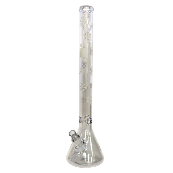 24" Water Pipe with Beaker Base Chrome Finish with Snowflake Design