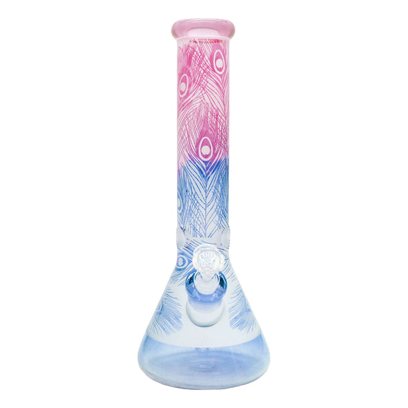 14" Water Pipe with Peacock and Leaf Print, 7mm