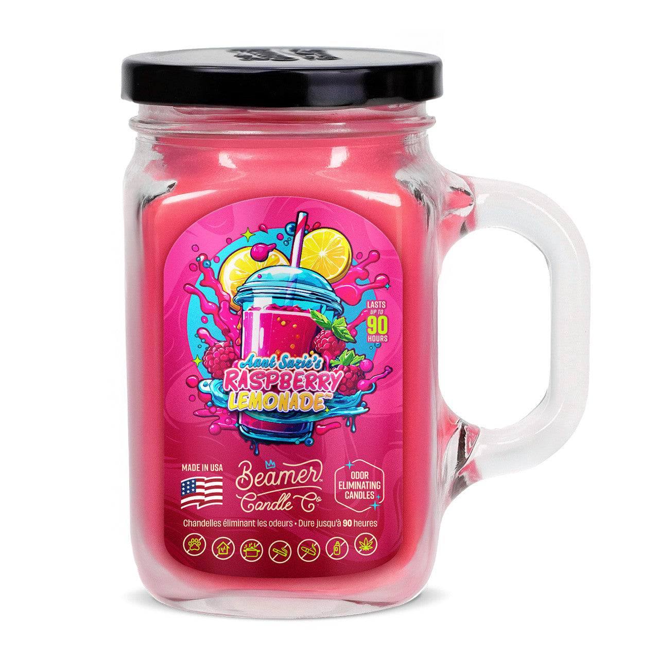 Beamer Candle Co. 12oz Glass Mason Jar, Aunt Suzie's Raspberry Lemonade