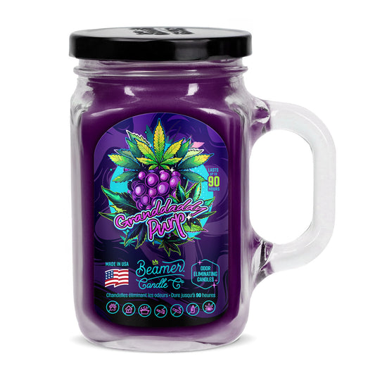 Beamer Candle Co. 12oz Glass Mason Jar, Granddaddy Purp