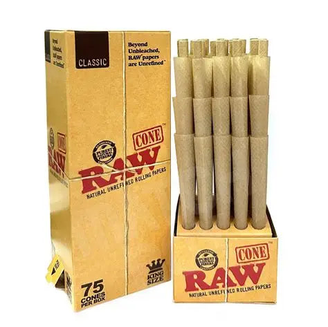 Raw Classic Hemp King Size Pre-Rolled Cones 75 Pack