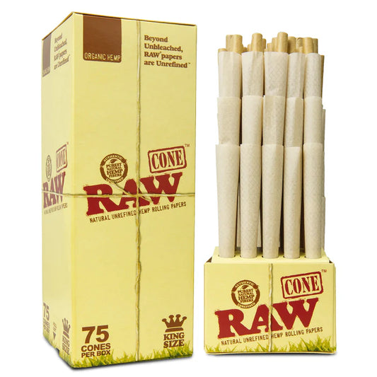 Raw Organic Hemp King Size Pre-Rolled Cones 75 Pack