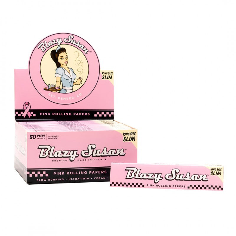 Pink Blazy Susan Rolling Papers - King Size Slim and 1 1/4 Size