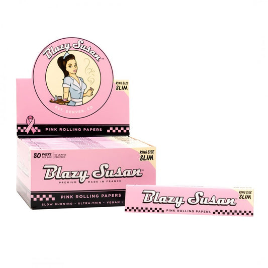 Pink Blazy Susan Rolling Papers - King Size Slim and 1 1/4 Size