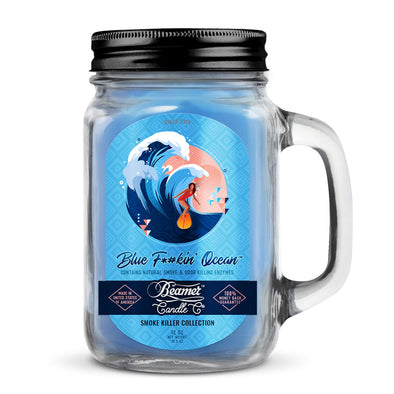 Beamer Candle Co. 12oz Glass Mason Jar - Blue F*#ckin' Ocean