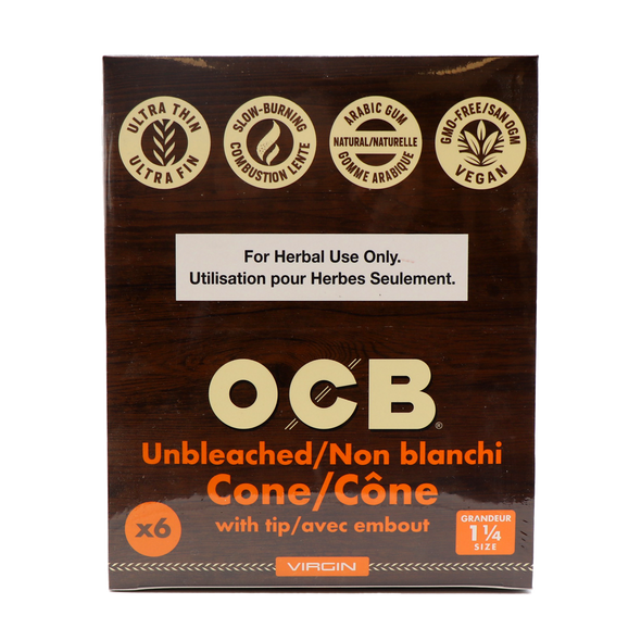 OCB 1 ¼” Cônes non blanchis 6/pqt