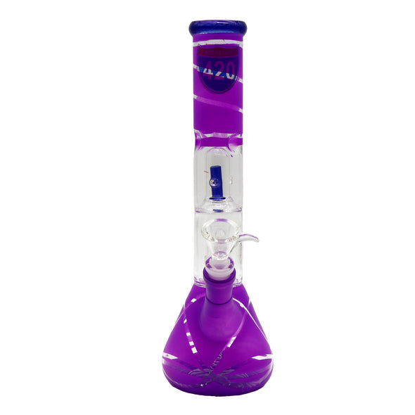 12" Water Pipe with Double Splashguard and Ice Catcher 420 and Leaf