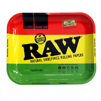 Raw Metal Rolling Tray - Rasta Design