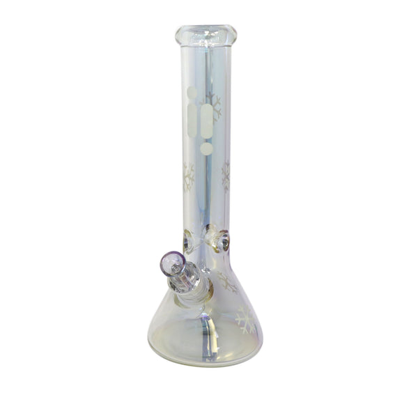 14" Infyniti Brand Water Pipe with Beaker Base Chrome Finish with Snowflake Design