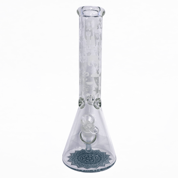 14" Water Pipe with Mandala Ice Catcher and Beaker Base