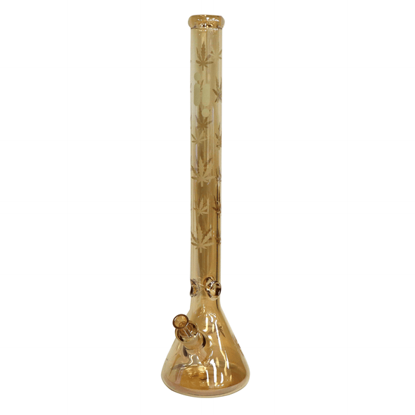 24" Water Pipe with Beaker Base Chrome Finish with Leaf Design