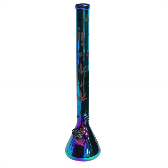 24" Water Pipe with Beaker Base Chrome Finish with Leaf Design