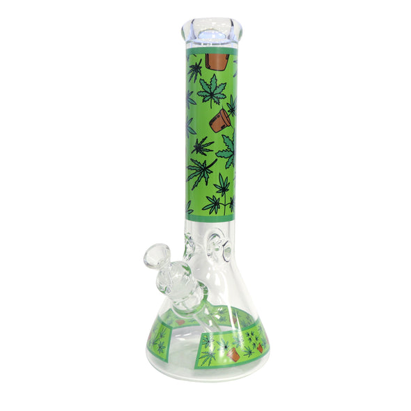14" Water Pipe with Grow Leaf Design Ice Catcher and Beaker Base